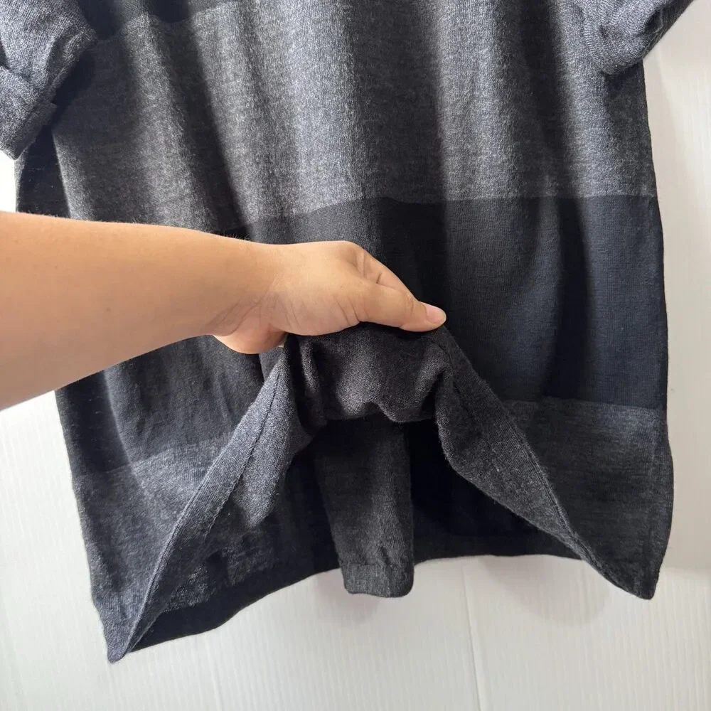 EILEEN FISHER 100% Merino Wool Italian Yarn Black Gray Sz L Sweater Top